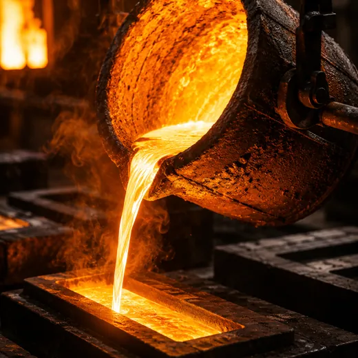 Molten metal poured from an induction furnace